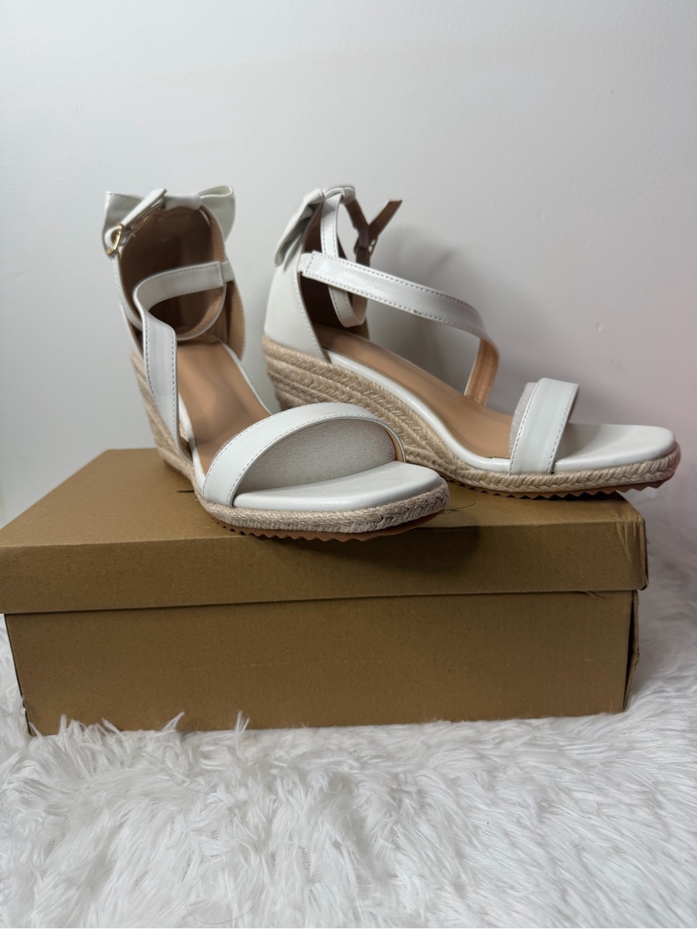 SHEIN White Espadrille Wedge Sandals with Ankle Strap